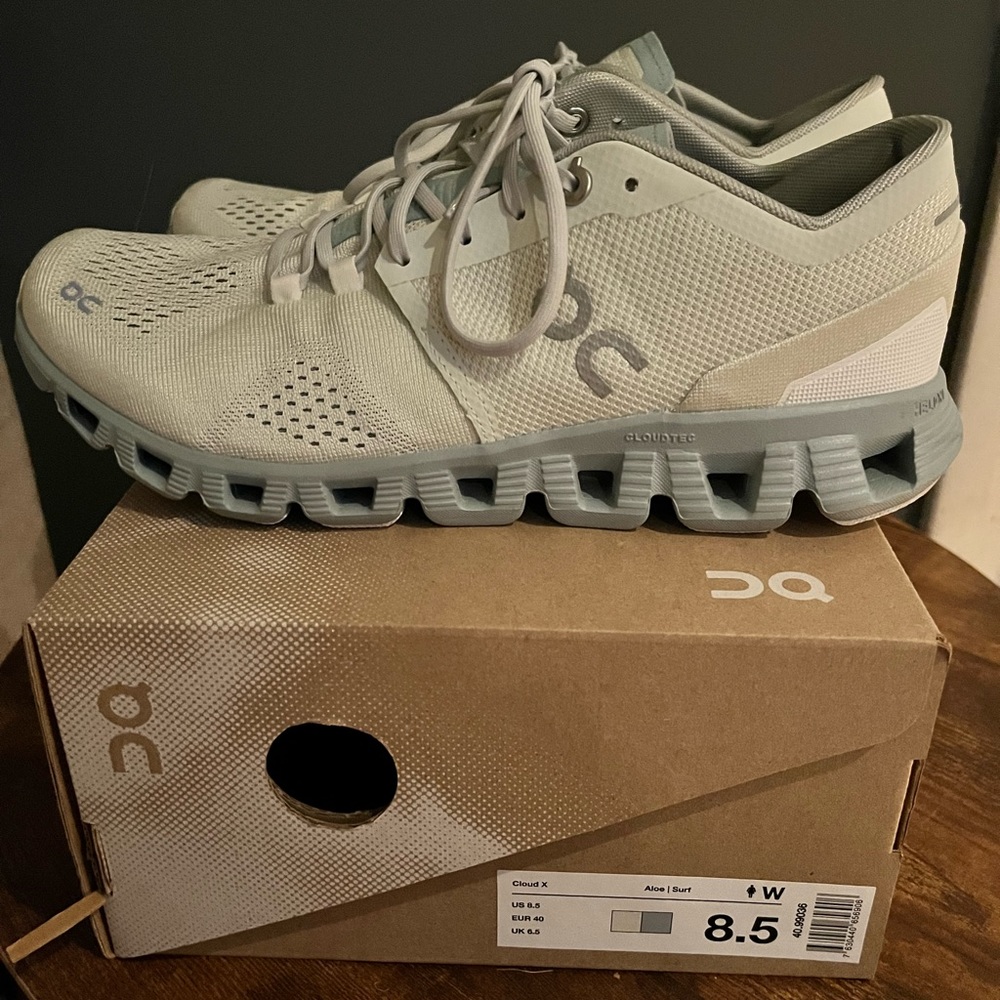 Women’s on cloud x in aloe surf color size 8.5. Worn twice. Perfect cond…